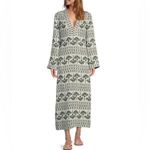 NWT ANTONIO MELANI x The Nat Note Palmer Palm Print V-Neck Linen Maxi Dress